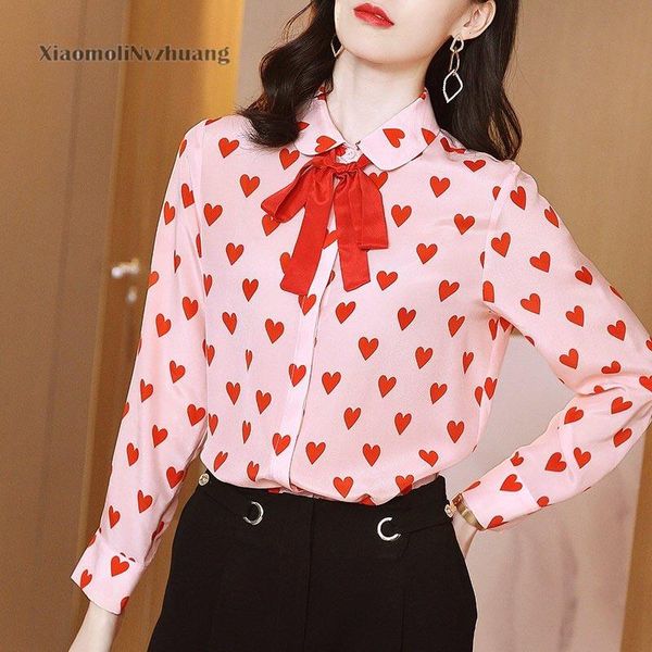 women's blouses & shirts xiaomoli versatile retro love printed silk long sleeve shirt westernized in spring and summer 2021, White
women's blouses & shirts xiaomoli versatile retro love printed silk long sleeve shirt westernized in spring and summer 2021, White