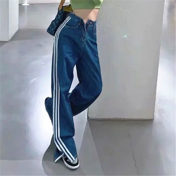 women's jeans jeans trend vertical striped trousers high waist side fork denim straight pants 8pwj, Blue
women's jeans jeans trend vertical striped trousers high waist side fork denim straight pants 8pwj, Blue