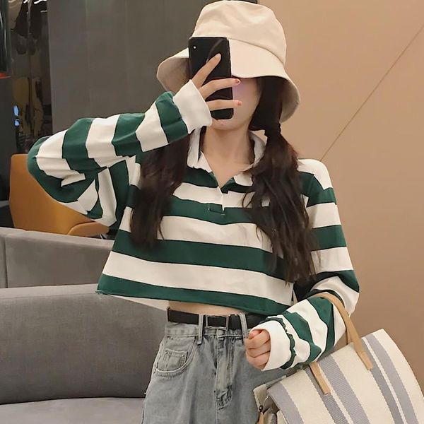 women's t-shirt spring fall korean style vintage panelled striped short t-shirts loose women clothing long sleeve fashion casual crop, White
women's t-shirt spring fall korean style vintage panelled striped short t-shirts loose women clothing long sleeve fashion casual crop, White