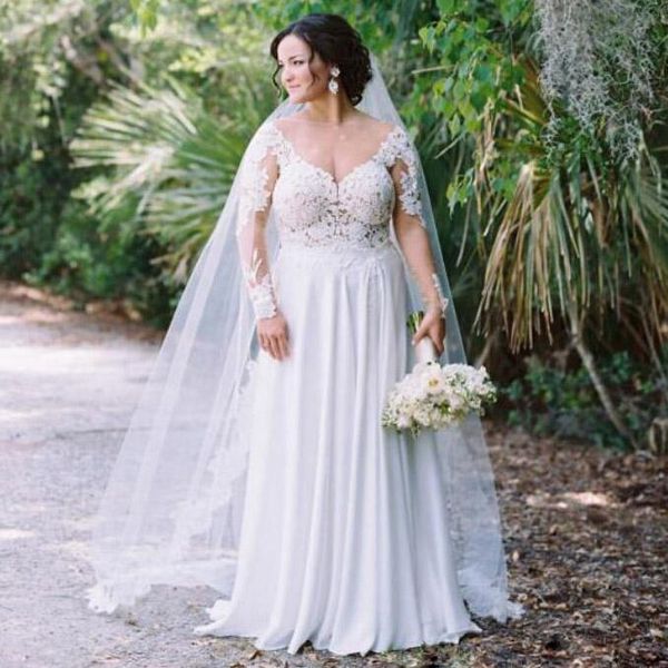 2021 country wedding dresses long sleeves lace applique backless bateau neckline sheer illusion custom made plus size beach bride gown vesti, White
2021 country wedding dresses long sleeves lace applique backless bateau neckline sheer illusion custom made plus size beach bride gown vesti, White