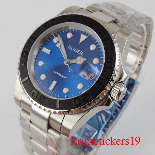 40mm men wristwatch blue dial black ceramic bezel auto date nh35 miyota 8215 automatic movement stainless steel wristwatches, Slivery;brown
40mm men wristwatch blue dial black ceramic bezel auto date nh35 miyota 8215 automatic movement stainless steel wristwatches, Slivery;brown