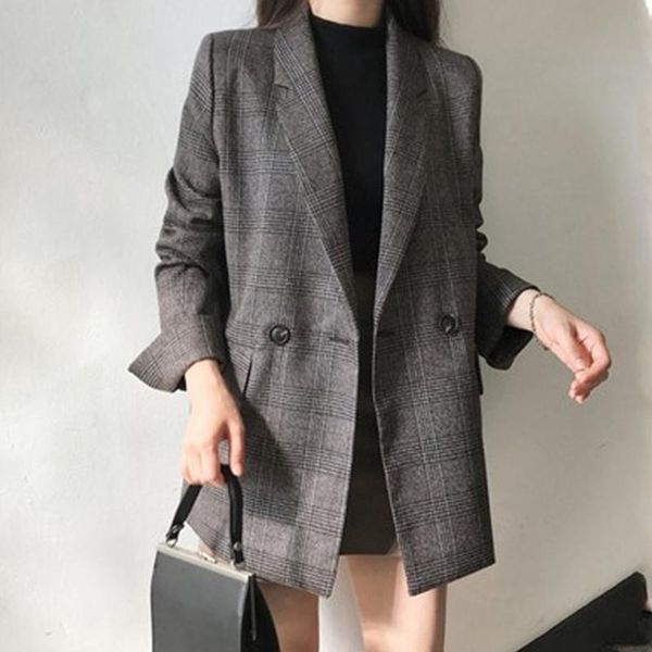 women's suits & blazers tbyl 2021 winter spring office wear plaid double breasted pockets formal jackets checkered outerwear jk, White;black
women's suits & blazers tbyl 2021 winter spring office wear plaid double breasted pockets formal jackets checkered outerwear jk, White;black
