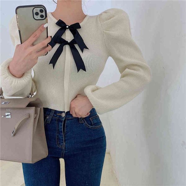 women's t-shirt winter long puff sleeve cute sweater women with bow beige or black color knitted cropped sweaters pullovers femal, White
women's t-shirt winter long puff sleeve cute sweater women with bow beige or black color knitted cropped sweaters pullovers femal, White