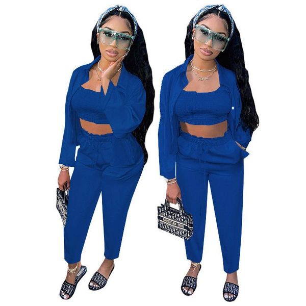 women's two piece pants casual 3-piece set spring and autumn fashion solid color high elastic satin wavy shirt button sports suit, White
women's two piece pants casual 3-piece set spring and autumn fashion solid color high elastic satin wavy shirt button sports suit, White