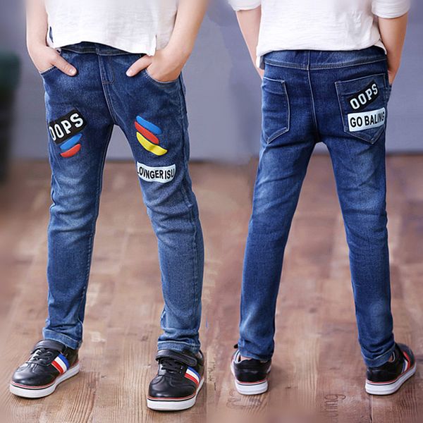 kids boys stertch jeans spring autumn long pants young boy straight denim trousers baby cowboy pants plus size, Blue