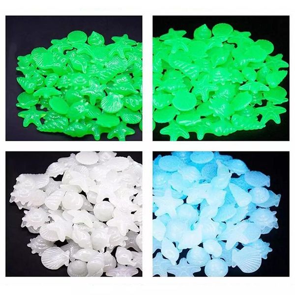 50pcs glow in dark stone fluorescent simulated shell/starfishes/conches for garden fish tank aquarium miniature ac889 decorations