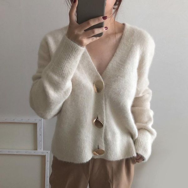 women's knits & tees jchb autumn winter fashion women mink cashmere cardigan sweater female v-neck knitted long haired, White
women's knits & tees jchb autumn winter fashion women mink cashmere cardigan sweater female v-neck knitted long haired, White