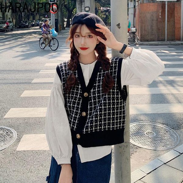 women's vests harajpoo women two piece shirts japanese sweater autumn outer v neck plaid korean ins fashion casual tide, Black;white
women's vests harajpoo women two piece shirts japanese sweater autumn outer v neck plaid korean ins fashion casual tide, Black;white