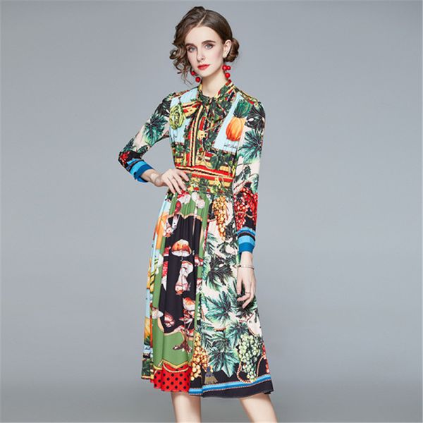 women spring designer elegant fruit vegetable print fashion slim party robe ladies vintage casual dress vestidos 210525, Black;gray
women spring designer elegant fruit vegetable print fashion slim party robe ladies vintage casual dress vestidos 210525, Black;gray