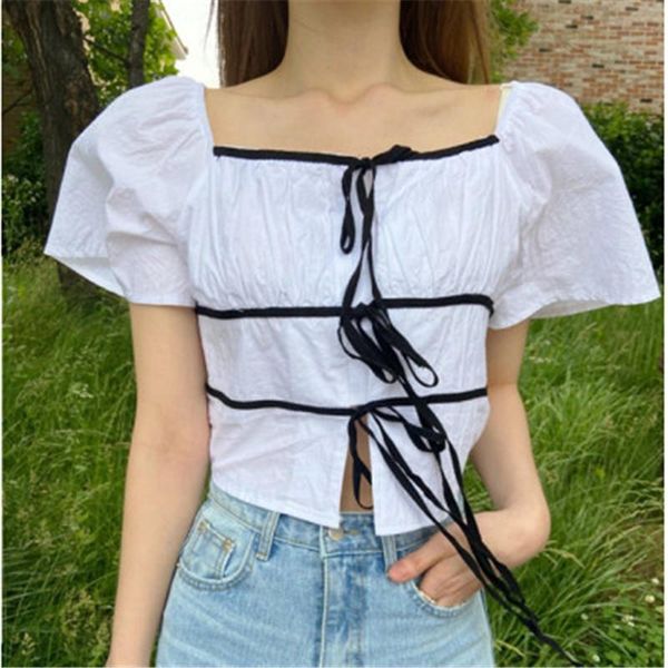 women's blouses & shirts ins korean style chic fashionable summer for laides striped o-neck bandage buttonfly open back sweet girl 2021, White
women's blouses & shirts ins korean style chic fashionable summer for laides striped o-neck bandage buttonfly open back sweet girl 2021, White