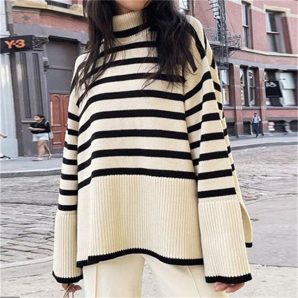 women's sweaters high street turtleneck long flared sleeves women knitted sweater striped loose slit drop sleeve winter pullover female, White;black
women's sweaters high street turtleneck long flared sleeves women knitted sweater striped loose slit drop sleeve winter pullover female, White;black