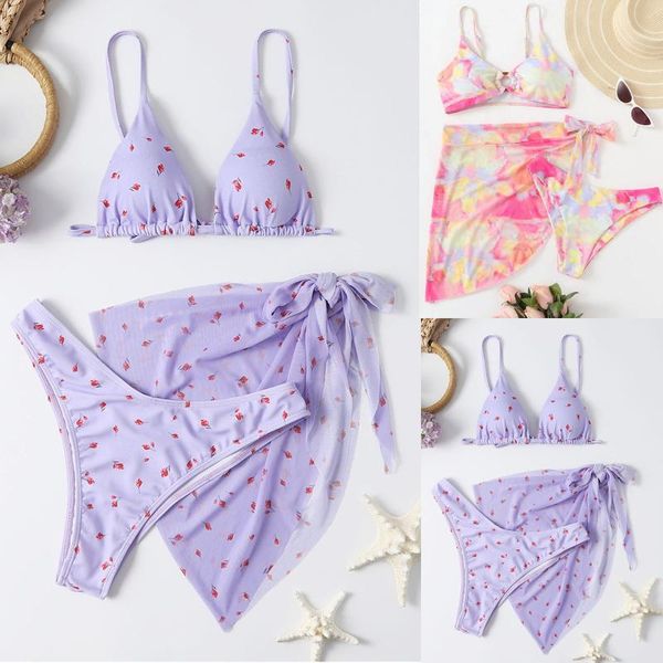 women's swimwear 3 piece set women tie-dye halter bikini sarongs cover up swimsuit beach, White;black
women's swimwear 3 piece set women tie-dye halter bikini sarongs cover up swimsuit beach, White;black