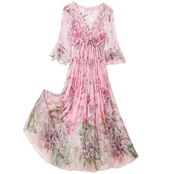 100% silk women's runway designer dresses v neck 3/4 sleeves floral printed ruffles fashin mid dress, Black
100% silk women's runway designer dresses v neck 3/4 sleeves floral printed ruffles fashin mid dress, Black