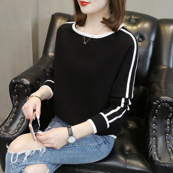 women's sweaters korean patchwork women sweater 2021 spring arrival knitted pullover fashion basic, White;black
women's sweaters korean patchwork women sweater 2021 spring arrival knitted pullover fashion basic, White;black