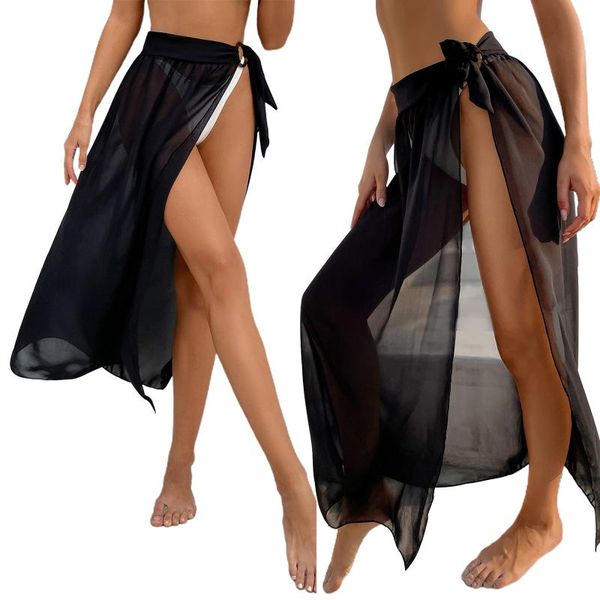 women chiffon overskirt, summer ladies breathable solid color holiday vacation beach bikini lace-up cover up dress women's swimwear, White;black
women chiffon overskirt, summer ladies breathable solid color holiday vacation beach bikini lace-up cover up dress women's swimwear, White;black