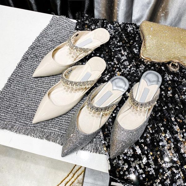 slippers 2021 fairy style silver sequined pearl sandals pointed muller outer wear flat-bottomed baotou half women, Black
slippers 2021 fairy style silver sequined pearl sandals pointed muller outer wear flat-bottomed baotou half women, Black