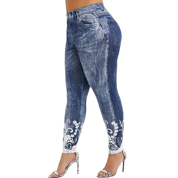women's leggings fashion slim women floral print pencil faux denim jeans casual clothing plus size pants, Black
women's leggings fashion slim women floral print pencil faux denim jeans casual clothing plus size pants, Black
