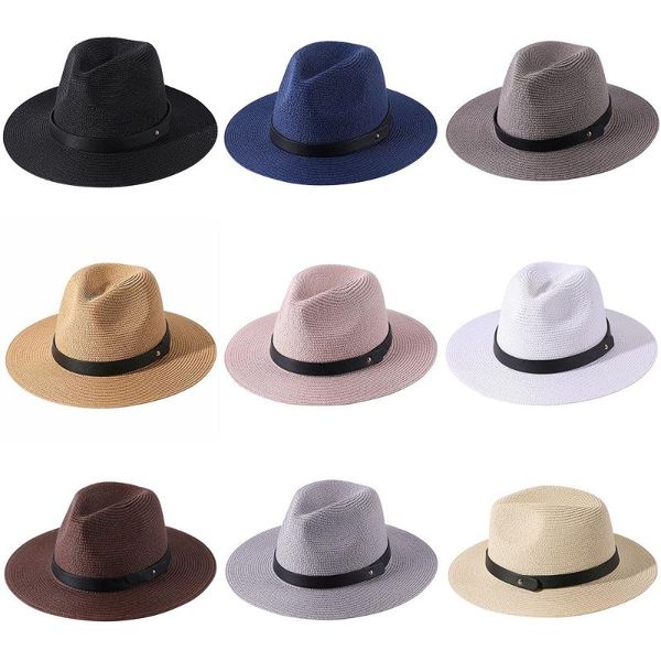 wide brim hats panama men women summer uv protect travel caps 2021 straw female sun hat simple style beach chapeu feminino, Blue;gray
wide brim hats panama men women summer uv protect travel caps 2021 straw female sun hat simple style beach chapeu feminino, Blue;gray