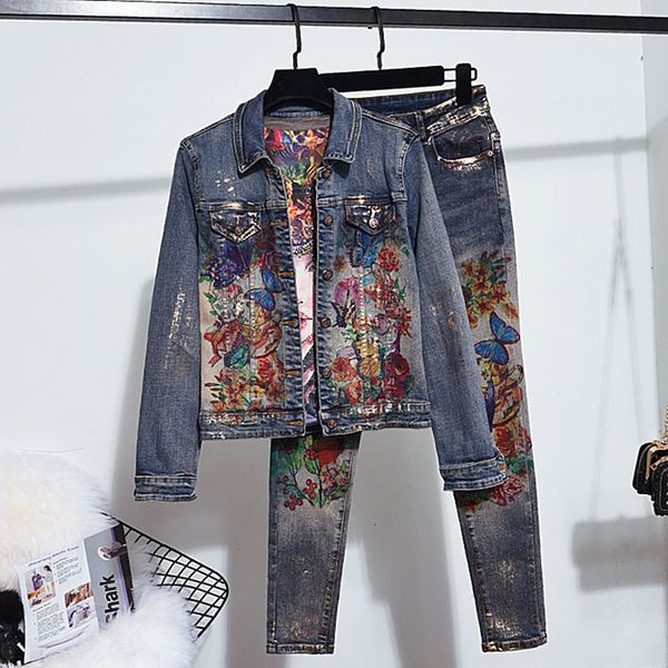 pant fashion print set women elasticity denim jacket coat long pencil pants two piece outfits female jeans 2pc streetwear, White
pant fashion print set women elasticity denim jacket coat long pencil pants two piece outfits female jeans 2pc streetwear, White