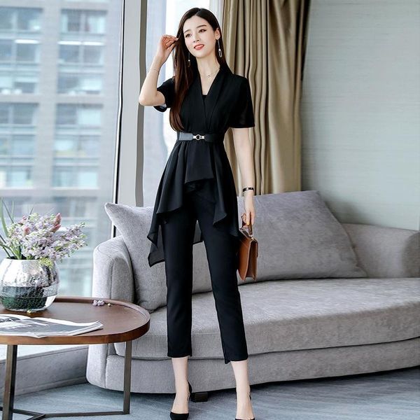 women's two piece pants fashion chiffon suit women 2021 summer two-piece female korean elegant slim irregular 9-point ladies, White
women's two piece pants fashion chiffon suit women 2021 summer two-piece female korean elegant slim irregular 9-point ladies, White