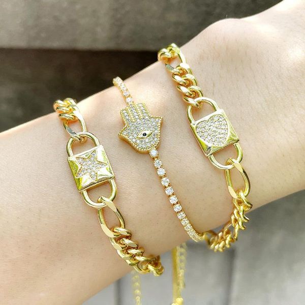 charm bracelets 3pcs/lot wholesale cross-border simple hip-hop bracelet in bullk women lock-shaped love palm zircon tide jewelry, Golden;silver
charm bracelets 3pcs/lot wholesale cross-border simple hip-hop bracelet in bullk women lock-shaped love palm zircon tide jewelry, Golden;silver