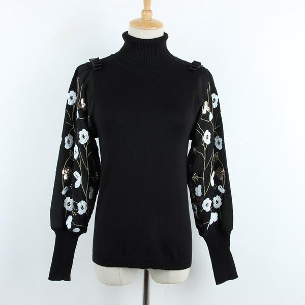 women's sweaters 2021 fashion women turtleneck knit pullovers sparkling sequins embroidery sweater lantern sleeve black pullover, White;black
women's sweaters 2021 fashion women turtleneck knit pullovers sparkling sequins embroidery sweater lantern sleeve black pullover, White;black