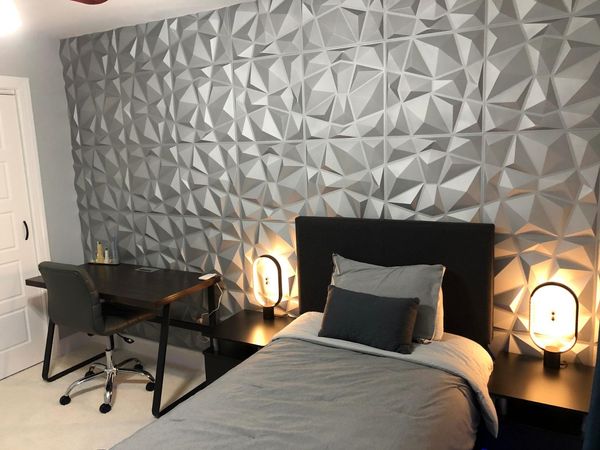 

Art3d 50x50cm 3D Plastic Wall Panels Soundproof Grey Diamond Design for Living Room Bedroom TV Background (Pack of 12 Tiles 32 Sq Ft)