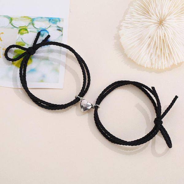 link, chain 2pcs couple minimalist heart lovers matching friendship bracelet rope braided magnetic distance kit lover jewelry, Black
link, chain 2pcs couple minimalist heart lovers matching friendship bracelet rope braided magnetic distance kit lover jewelry, Black