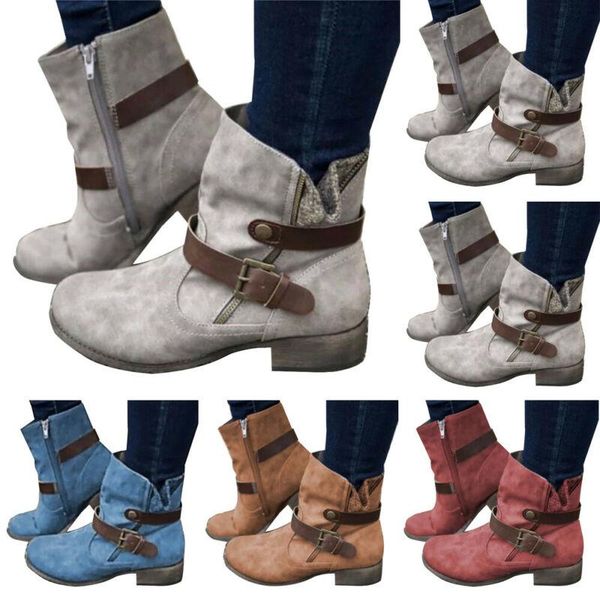 women vintage buckle boots round toe ladies low block heel autumn shoes booties, Black
women vintage buckle boots round toe ladies low block heel autumn shoes booties, Black