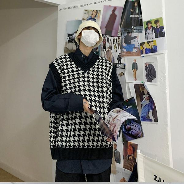 men's vests spring plaid sweater vest men korean fashion loose casual pullover harajuku streetwear knitted sleeveless, Black;white
men's vests spring plaid sweater vest men korean fashion loose casual pullover harajuku streetwear knitted sleeveless, Black;white