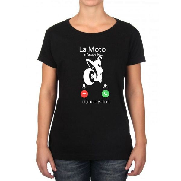 womens t-shirt the motorcycle calls me..., White;black