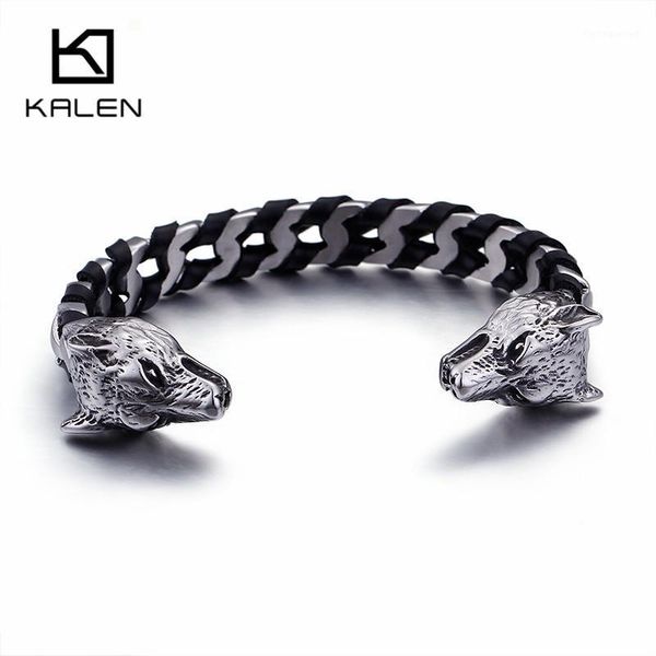 punk animal skull / wolf head charm bangle for men stainless steel & genuine leather opening biker jewelry1, Black
punk animal skull / wolf head charm bangle for men stainless steel & genuine leather opening biker jewelry1, Black