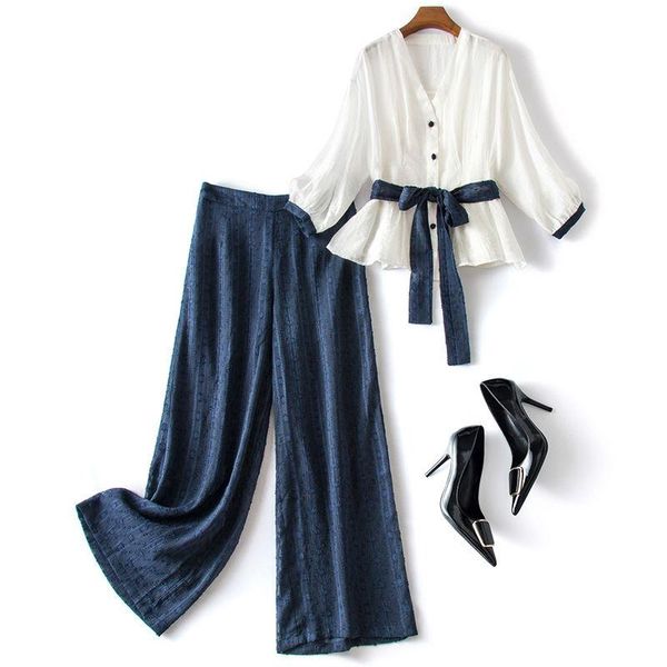 women's two piece pants 2021two-piece summer korean fashion high-end high-waist casual wide-leg with lantern sleeves v-neck chiffon sui, White
women's two piece pants 2021two-piece summer korean fashion high-end high-waist casual wide-leg with lantern sleeves v-neck chiffon sui, White