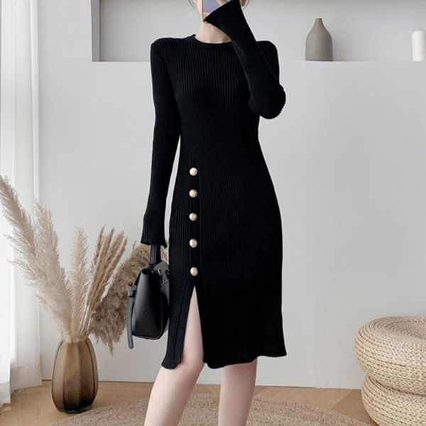 casual dresses button slit sweater brown dress female flared sleeve slim knitted black apricot clothing, Black;gray
casual dresses button slit sweater brown dress female flared sleeve slim knitted black apricot clothing, Black;gray