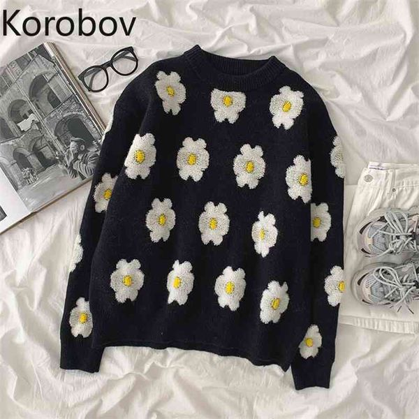 korobov new chic o neck long sleeve flower embroidery sweaters korean vintage knitted sueter mujer preppy style pullovers 210430, White;black
korobov new chic o neck long sleeve flower embroidery sweaters korean vintage knitted sueter mujer preppy style pullovers 210430, White;black