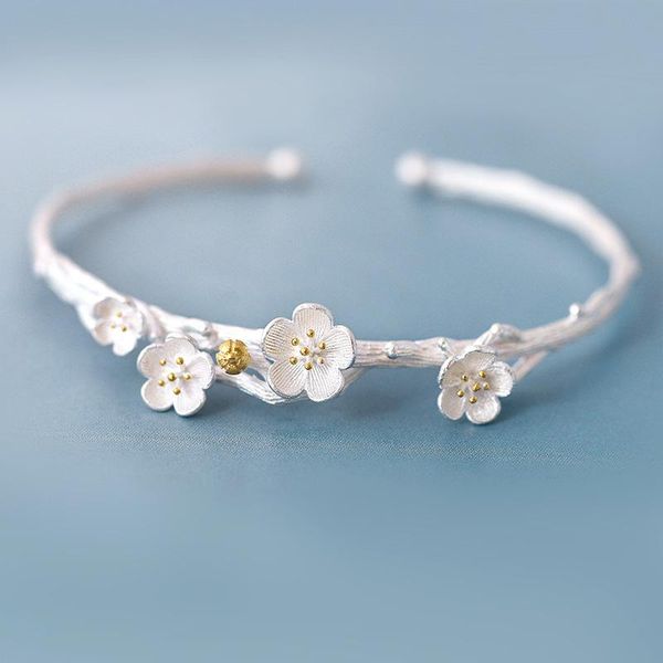 bangle silver plated sakura wood bracelet women's vintage yellow flower embellished open jewelry, Black
bangle silver plated sakura wood bracelet women's vintage yellow flower embellished open jewelry, Black