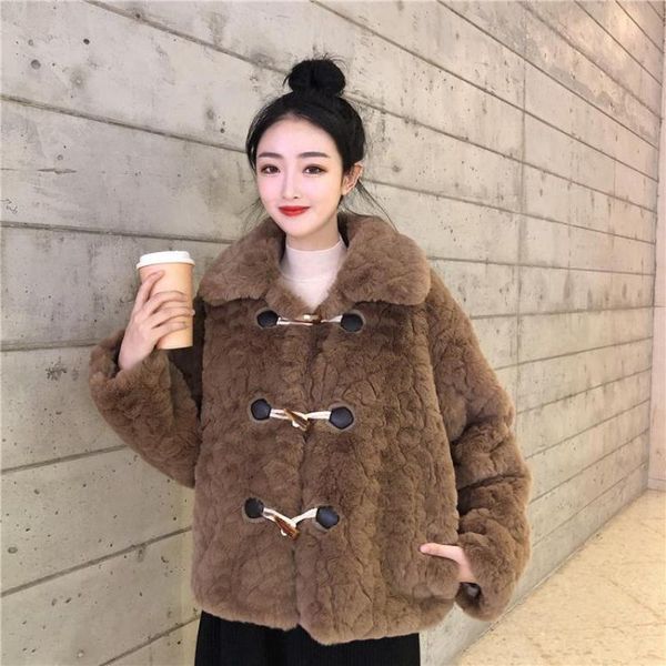 women's fur & faux woman plush warm thick jacket female winter short loose lamb wool coat ladies elegant single breasted outerwear a81, Black
women's fur & faux woman plush warm thick jacket female winter short loose lamb wool coat ladies elegant single breasted outerwear a81, Black