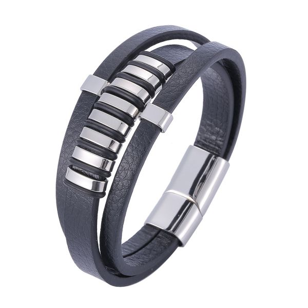 classic design multilayer black leather stainless steel charm bracelet for men gift, Golden;silver
classic design multilayer black leather stainless steel charm bracelet for men gift, Golden;silver