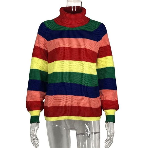 women's sweaters autumn 2021 loose round collar long sleeve rainbow striped pullover turtleneck winter knitted sweater top, White;black
women's sweaters autumn 2021 loose round collar long sleeve rainbow striped pullover turtleneck winter knitted sweater top, White;black