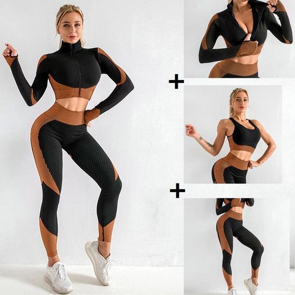3pcs women seamless gym set yoga clothes bra suits clothing female fitness sport long sleeve suit running, Black
3pcs women seamless gym set yoga clothes bra suits clothing female fitness sport long sleeve suit running, Black