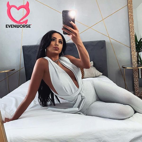 women's jumpsuits & rompers evenworse sparkling womens backless jumpsuit shorts fashion silvery bandage women elegance spring banquet p, Black;white
women's jumpsuits & rompers evenworse sparkling womens backless jumpsuit shorts fashion silvery bandage women elegance spring banquet p, Black;white