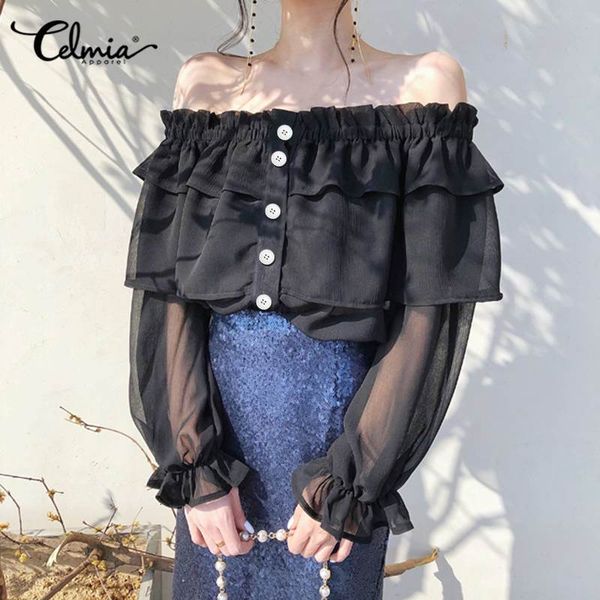 blouses celmia off shoulder blouses womens 2021 spring ruffles tunic casual loose buttons transparent long sleeve blusas s-5xl, White
blouses celmia off shoulder blouses womens 2021 spring ruffles tunic casual loose buttons transparent long sleeve blusas s-5xl, White