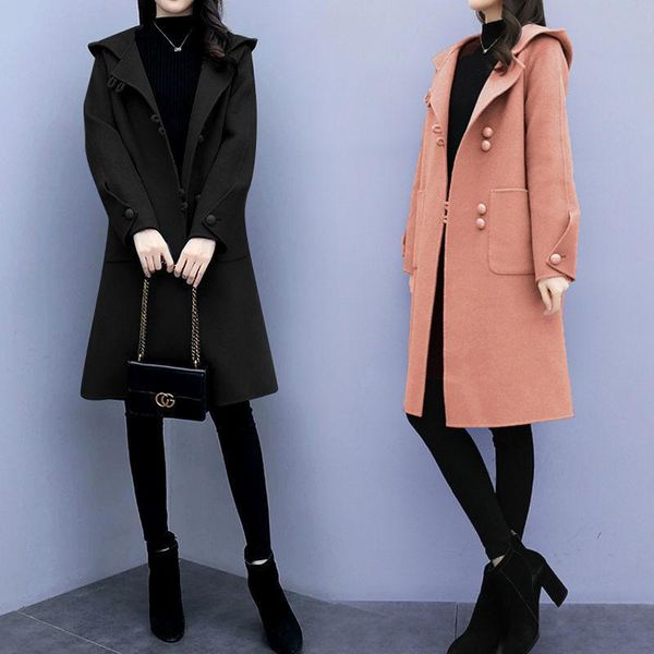 women's wool & blends 2021 women autumn winter elegant jacket lady pocket hooded single breasted mid-long coat female casual loose oute, Black
women's wool & blends 2021 women autumn winter elegant jacket lady pocket hooded single breasted mid-long coat female casual loose oute, Black