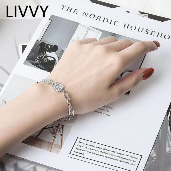 link, chain livvy thai silver color korean boy portrait letter bangles & bracelet retro punk fashion female party jewelry gift, Black
link, chain livvy thai silver color korean boy portrait letter bangles & bracelet retro punk fashion female party jewelry gift, Black