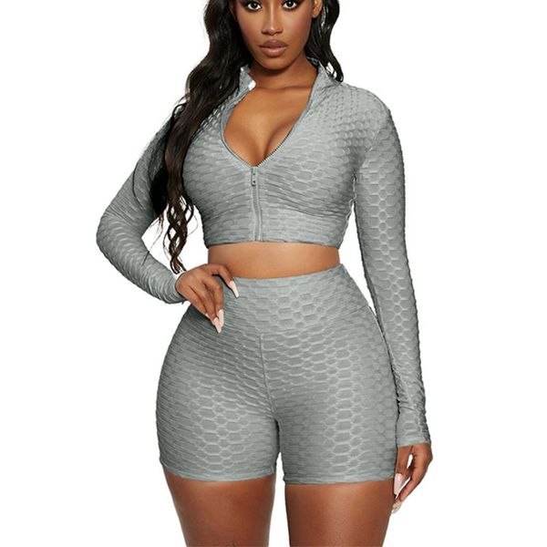 women's tracksuits two pieces sports suit female solid running sets zipper stand collar long sleeve crop high waist shorts women track, Gray
women's tracksuits two pieces sports suit female solid running sets zipper stand collar long sleeve crop high waist shorts women track, Gray