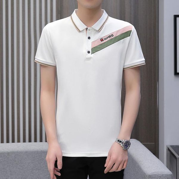 men's polos 2021 summer spot shirt short-sleeved lapel slim casual business clothing, White;black