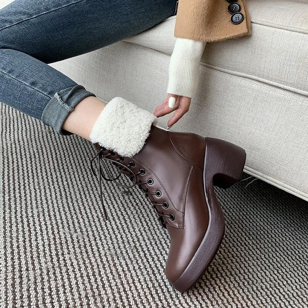 boots high heels genuine leather women winter thick wool warm quality lace up female snow, Black
boots high heels genuine leather women winter thick wool warm quality lace up female snow, Black