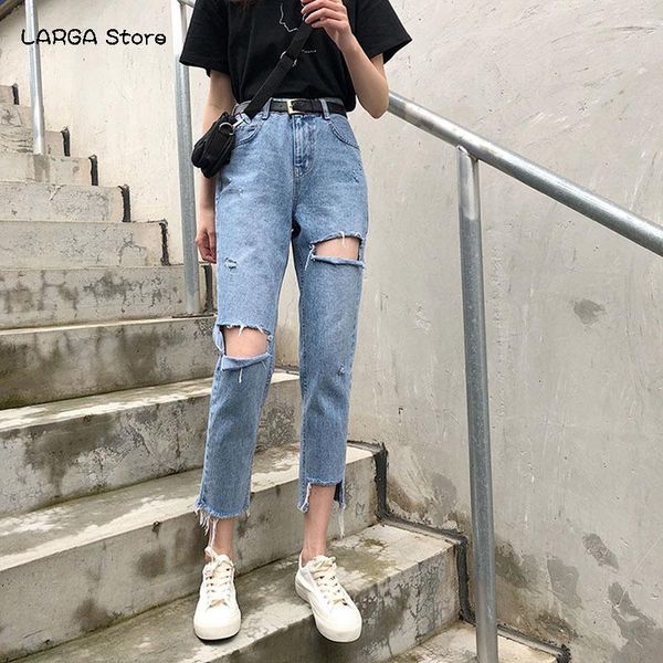 spring and autumn korean style trousers ripped jeans washed nine-point pants women's high-waist straight-leg, Blue
spring and autumn korean style trousers ripped jeans washed nine-point pants women's high-waist straight-leg, Blue