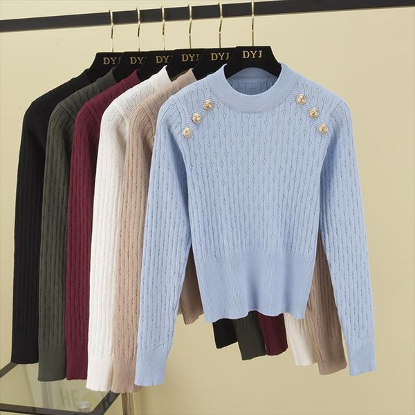 full sleeve o neck women sweater shirts with decorated buttons girls stretchy crop autumn sweaters pullovers, White;black
full sleeve o neck women sweater shirts with decorated buttons girls stretchy crop autumn sweaters pullovers, White;black