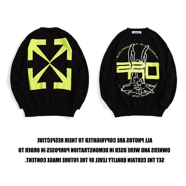 knitted brand ow off chao fluorescent green sweater men's and women's warm loose, Black
knitted brand ow off chao fluorescent green sweater men's and women's warm loose, Black
